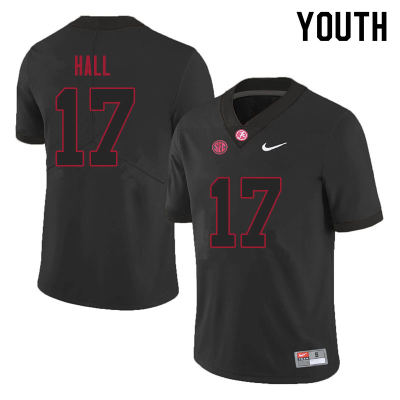 Alabama Crimson Tide Youth Agiye Hall #17 Black NCAA Nike Authentic Stitched 2021 College Football Jersey YL16E06CW